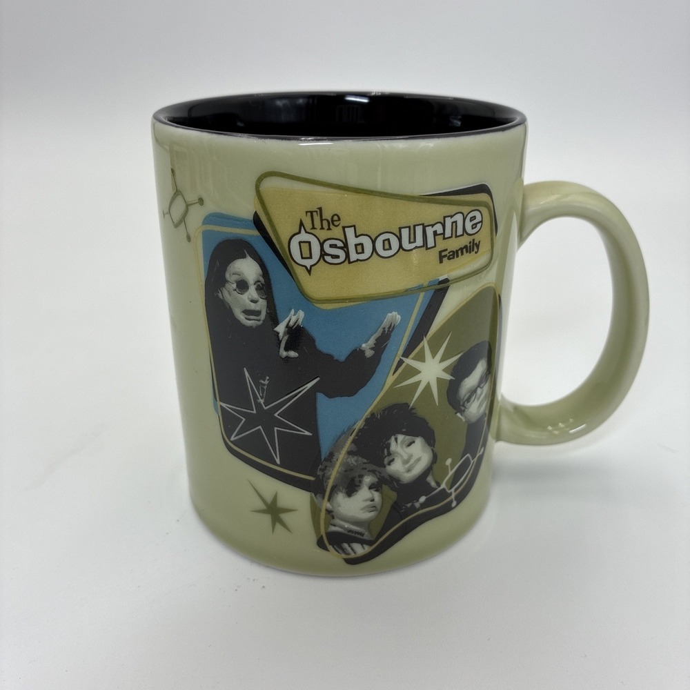 Vandor 2002 The Osbourne Family MTV Coffee Mug Retro Atomic Green Black Interior